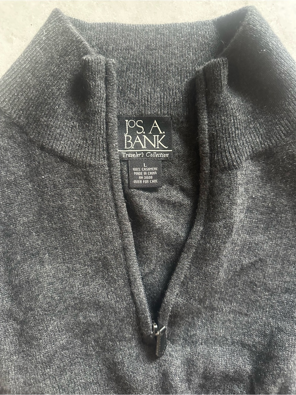 Jos. A. Bank UNISEX Charcoal Gray Zip Mock-Neck Cashmere Sweater